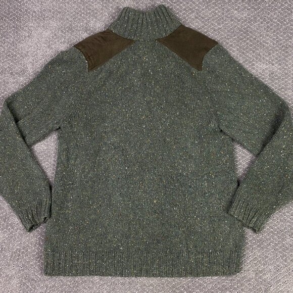 Eddie Bauer Sweater Men's Medium Green Speckled Shoulder Patches Wool Cotton - Picture 3 of 11
